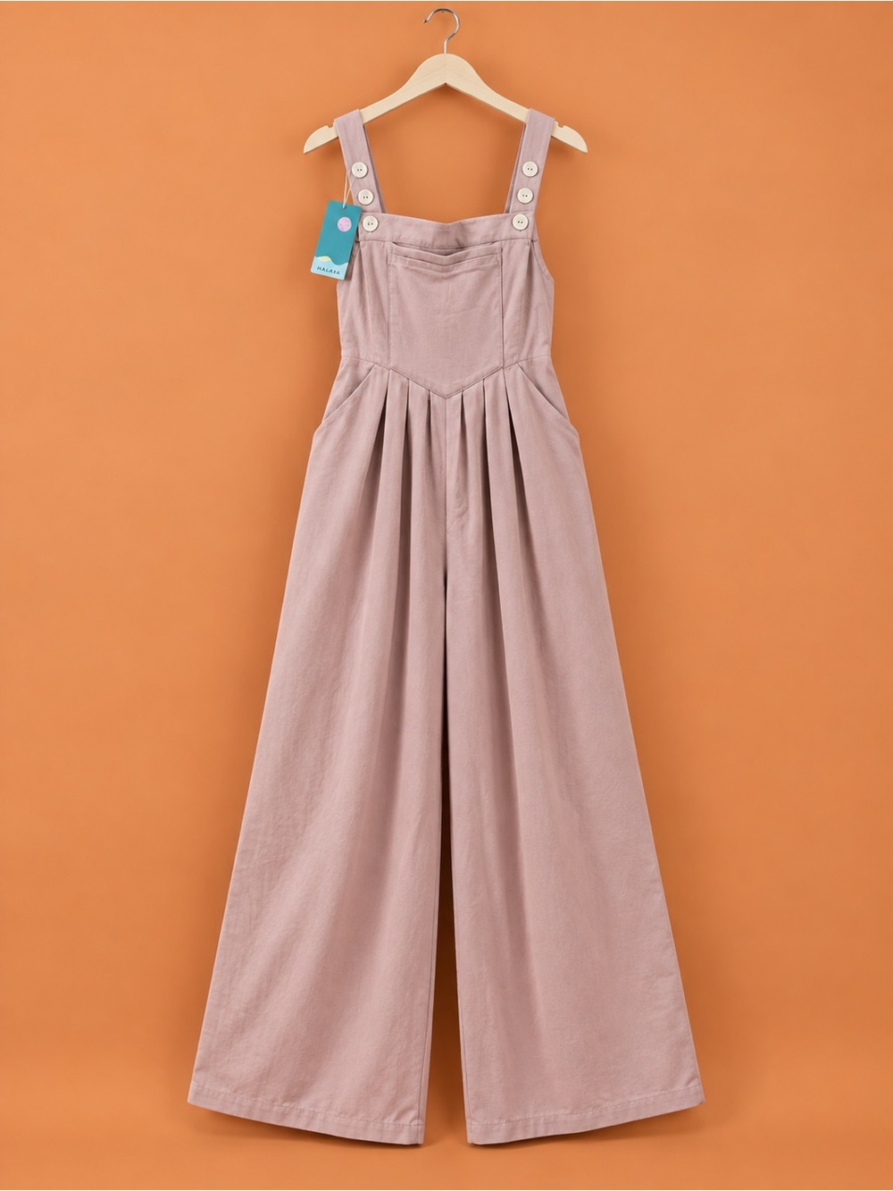 HALARA Dusty Rose Wide-Leg Jumpsuit with Button Straps